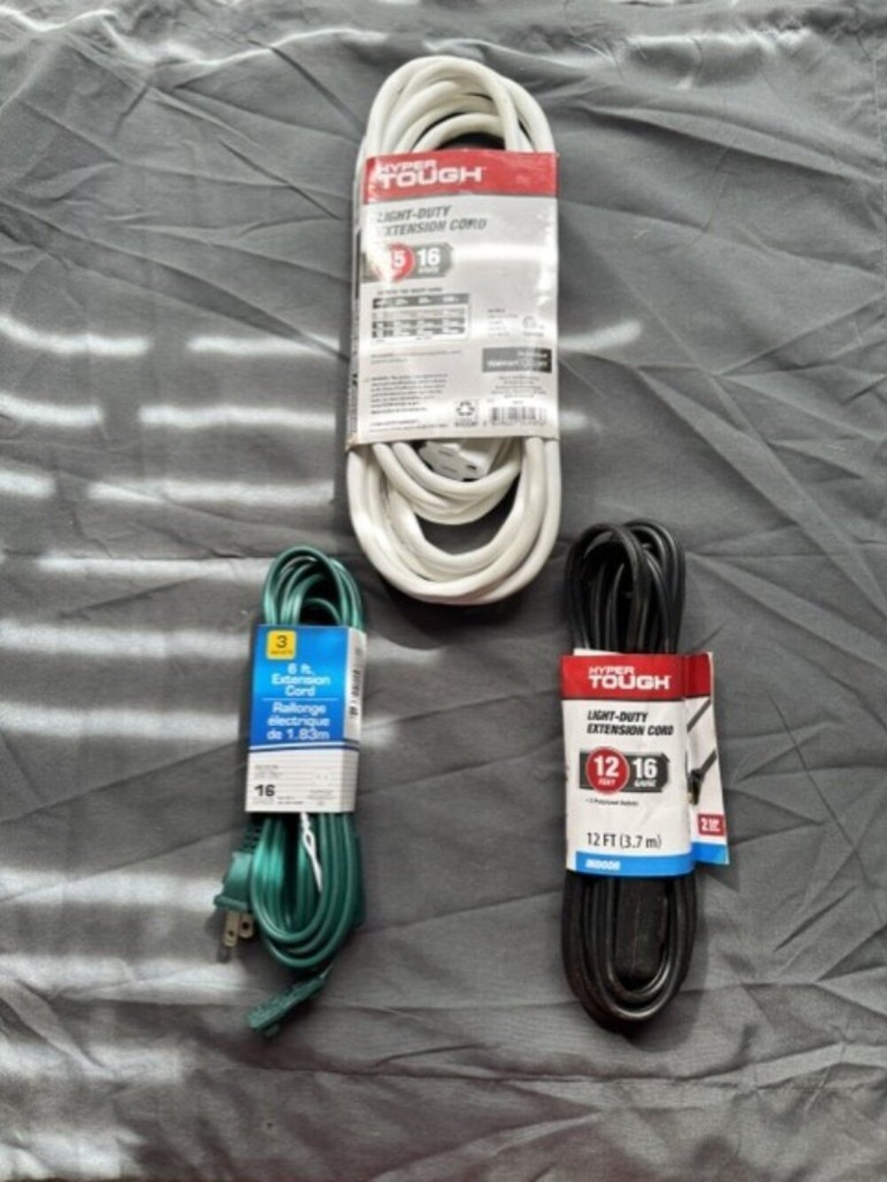 Set of 3 Extension Cords 15' Hyper Tough, 12' Hyper Tough and 6' Greenbrier